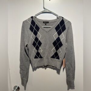 Blashe Grey Argyle V-Neck Sweater.